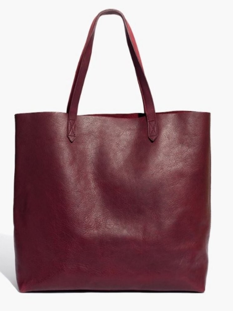 Madewell Women’s Large Burgundy Leather Tote Bag - Beautiful Patina